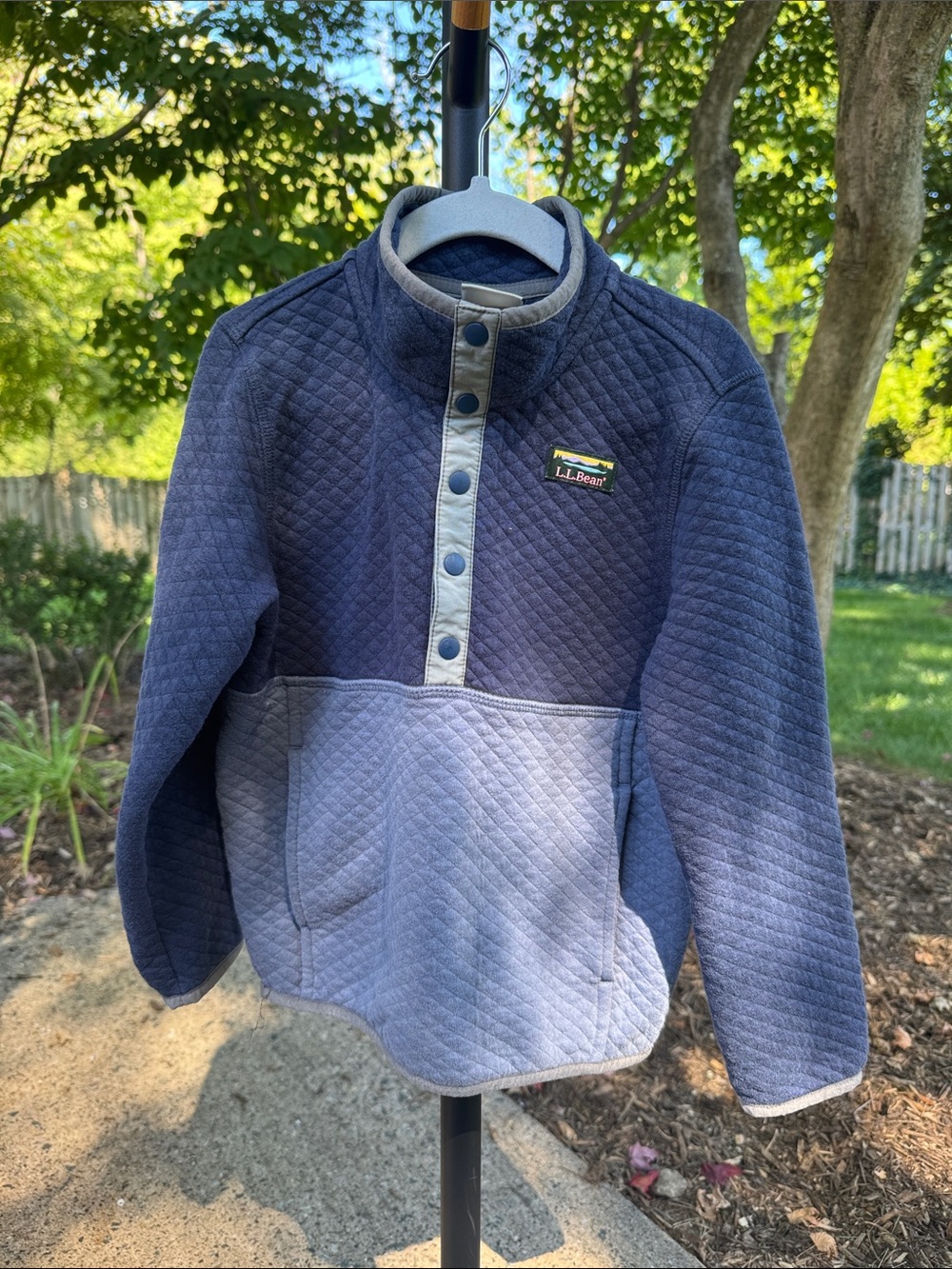 L.L. Bean Quilted Colorblock Kids Pullover - Navy & Light Blue